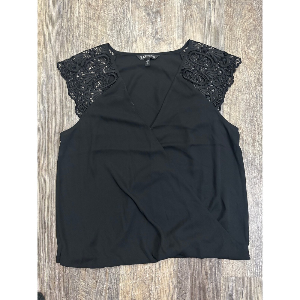 Express Womens Black‎ Wrap Front Blouse Crochet Lace Shoulder Sleeveless Top S